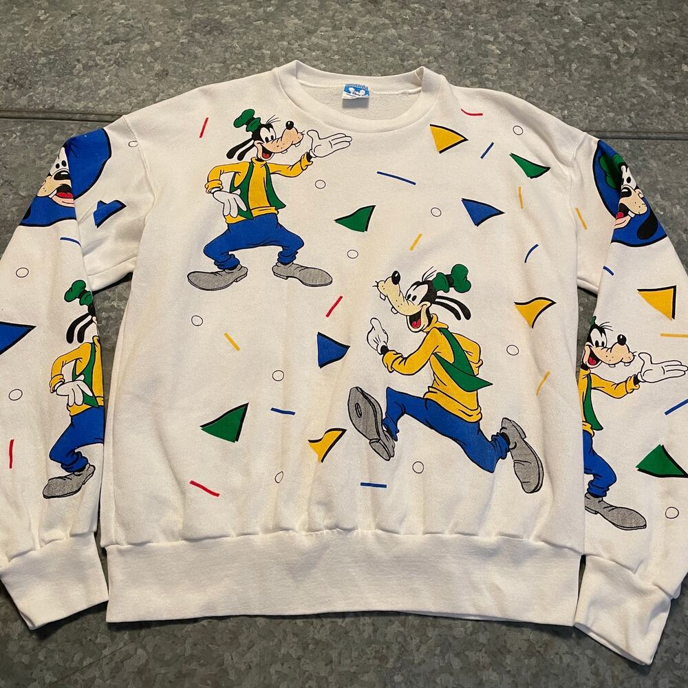 Vintage Goofy AOP Shapes Crewneck Sweatshirt XL USA Geometric 80s 90s Disney